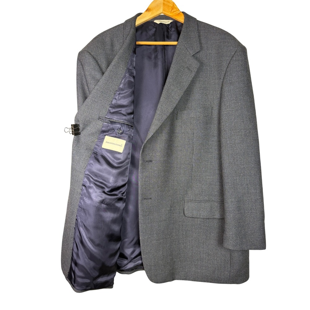 Pronto Uomo Blazer Mens 50 Regular Gray Blue 100% Wool Micro-Check Sport Coat
